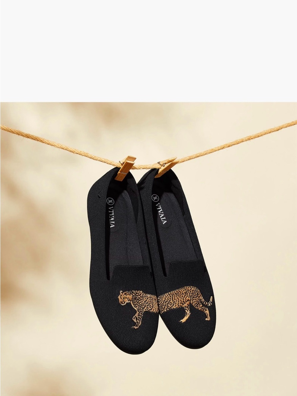 Vivaia Audrey Round-Toe Embroidered Leopard knit Black Flats Loafers Size 9 - Picture 5 of 15